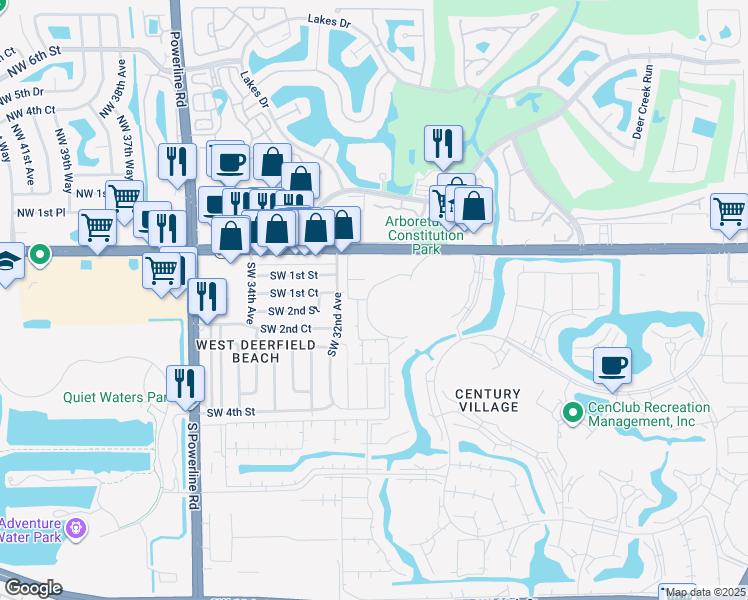 map of restaurants, bars, coffee shops, grocery stores, and more near 1044 Ventnor Crescent in Deerfield Beach