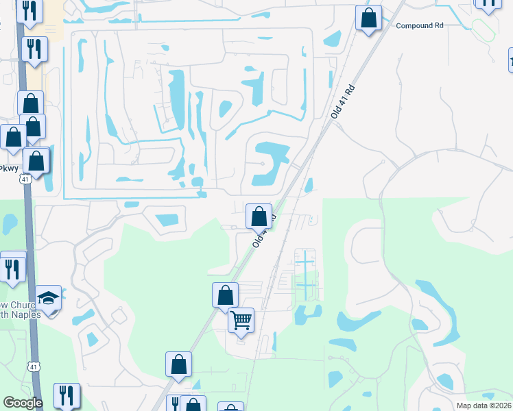 map of restaurants, bars, coffee shops, grocery stores, and more near 16129 Performance Way in Naples