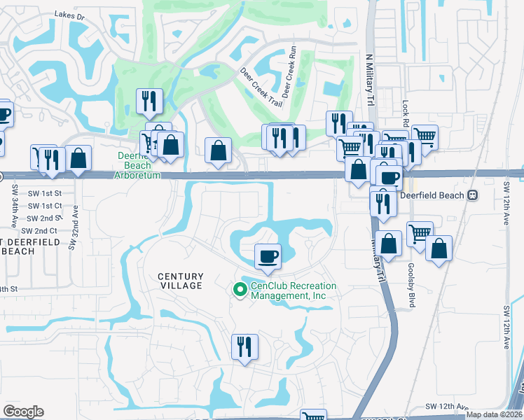 map of restaurants, bars, coffee shops, grocery stores, and more near 4016 Westbury F in Deerfield Beach