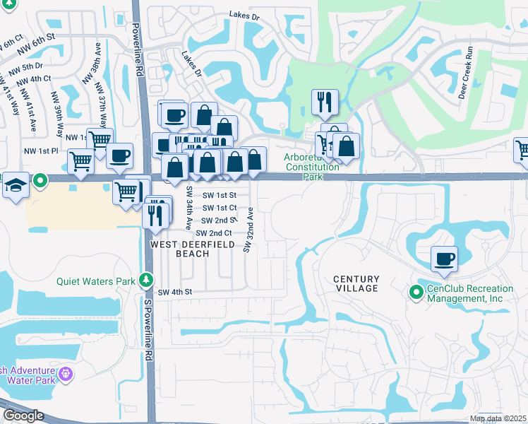 map of restaurants, bars, coffee shops, grocery stores, and more near 1044 Ventnor Crescent in Deerfield Beach