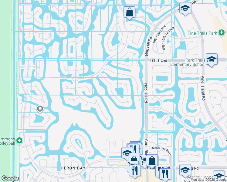 map of restaurants, bars, coffee shops, grocery stores, and more near 6868 Northwest 117th Avenue in Tamarac