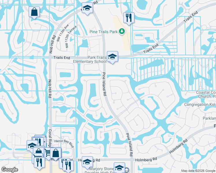 map of restaurants, bars, coffee shops, grocery stores, and more near 6897 Northwest 107th Terrace in Parkland