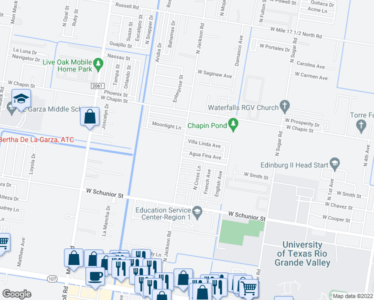 map of restaurants, bars, coffee shops, grocery stores, and more near 2023 Agua Fina Avenue in Edinburg