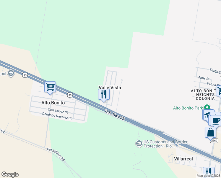 map of restaurants, bars, coffee shops, grocery stores, and more near 158 Pete Solis Road in Rio Grande City