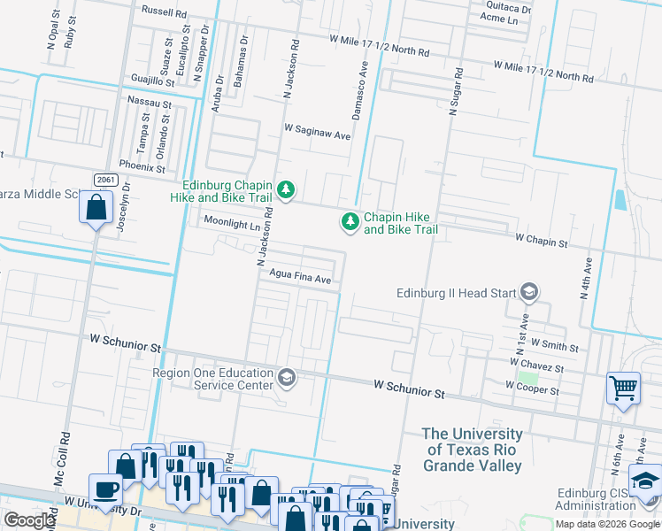 map of restaurants, bars, coffee shops, grocery stores, and more near 1718 Villa Linda Avenue in Edinburg