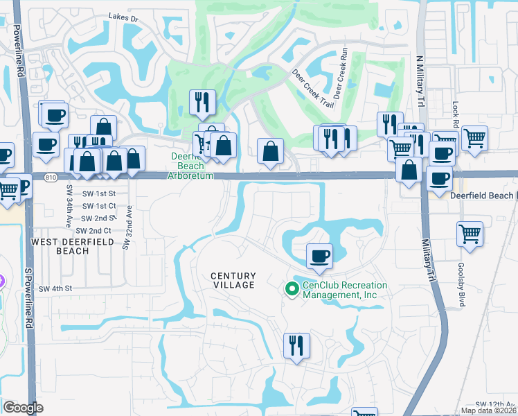 map of restaurants, bars, coffee shops, grocery stores, and more near 577 Durham in Deerfield Beach