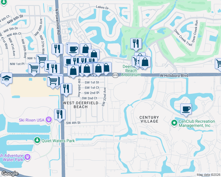 map of restaurants, bars, coffee shops, grocery stores, and more near 1044 Ventnor Crescent in Deerfield Beach
