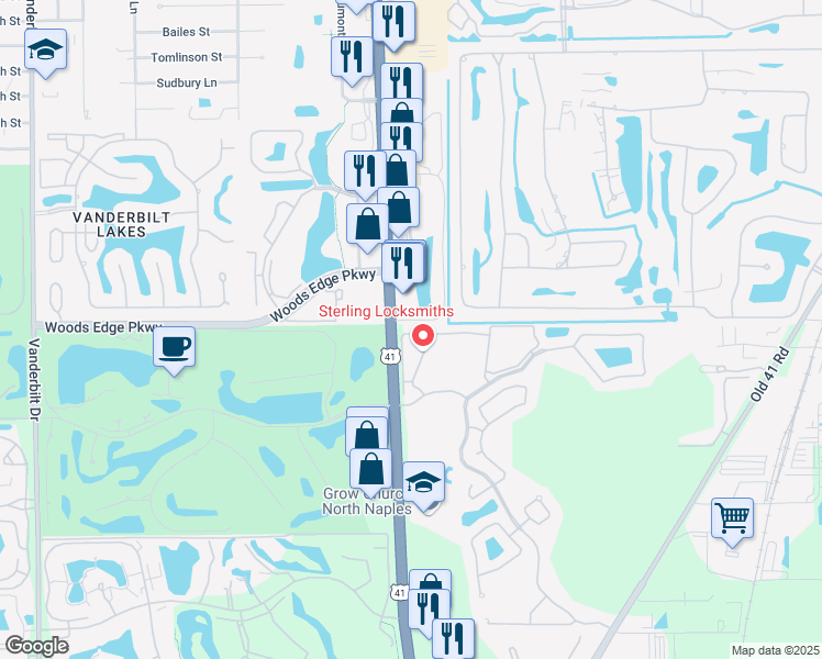 map of restaurants, bars, coffee shops, grocery stores, and more near 1335 Sweetwater Cove in Naples