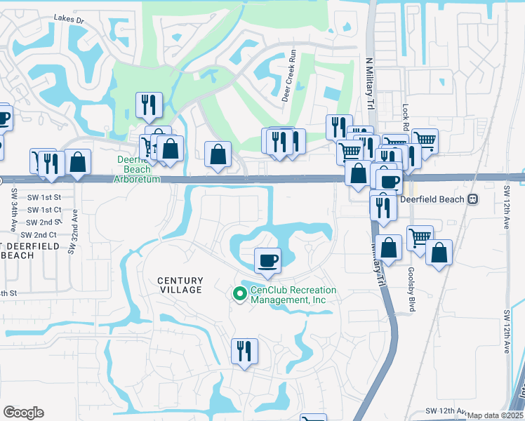 map of restaurants, bars, coffee shops, grocery stores, and more near 4015 Westbury F in Deerfield Beach