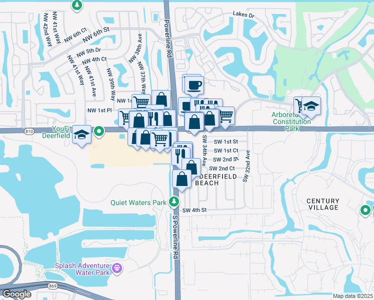 map of restaurants, bars, coffee shops, grocery stores, and more near 150 South Powerline Road in Deerfield Beach