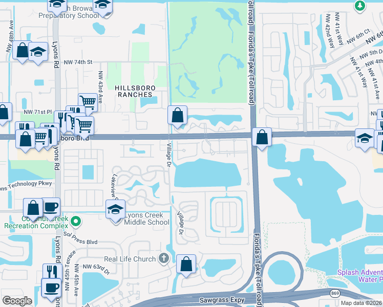 map of restaurants, bars, coffee shops, grocery stores, and more near 6903 Julia Gardens Drive in Coconut Creek