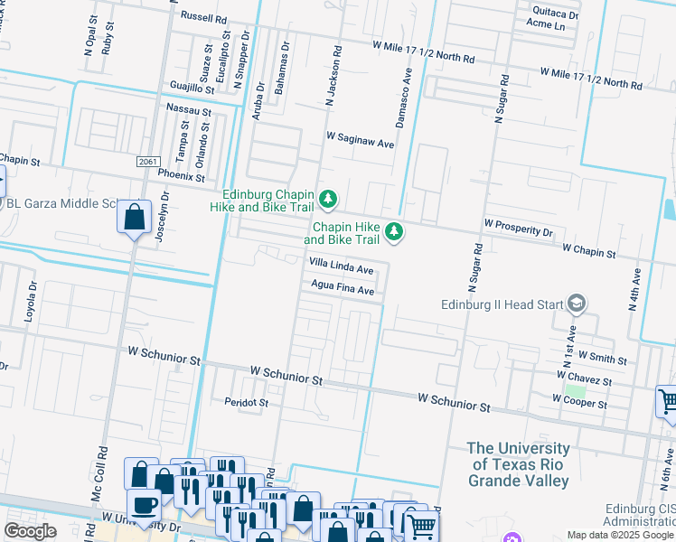 map of restaurants, bars, coffee shops, grocery stores, and more near 1909 Agua Fina Avenue in Edinburg