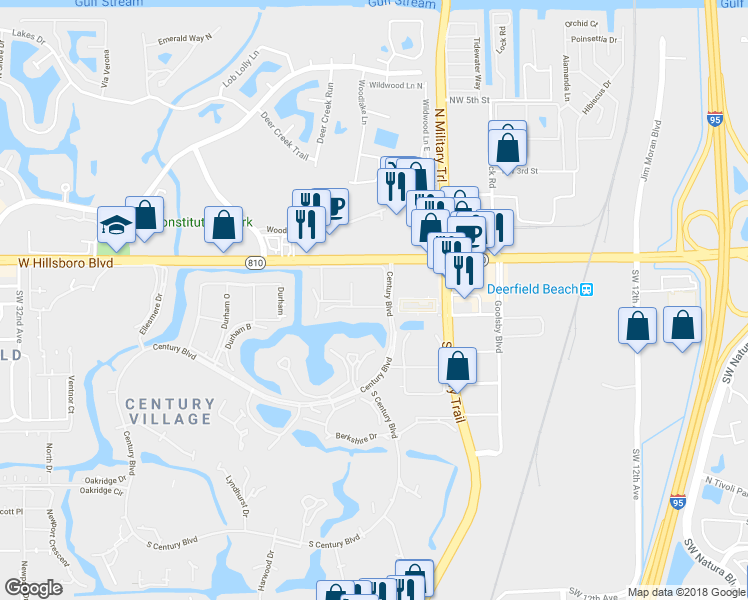 map of restaurants, bars, coffee shops, grocery stores, and more near 189 Westbury Circle in Deerfield Beach