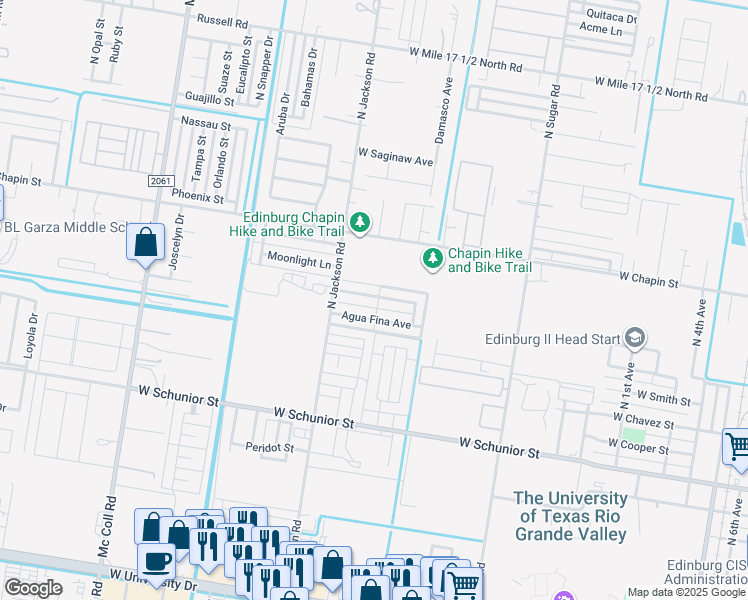 map of restaurants, bars, coffee shops, grocery stores, and more near 1909 Agua Fina Avenue in Edinburg