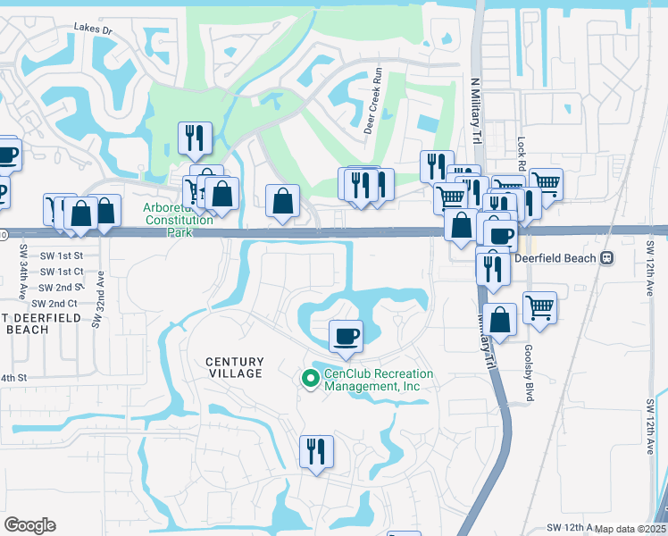 map of restaurants, bars, coffee shops, grocery stores, and more near 306 Durham in Deerfield Beach