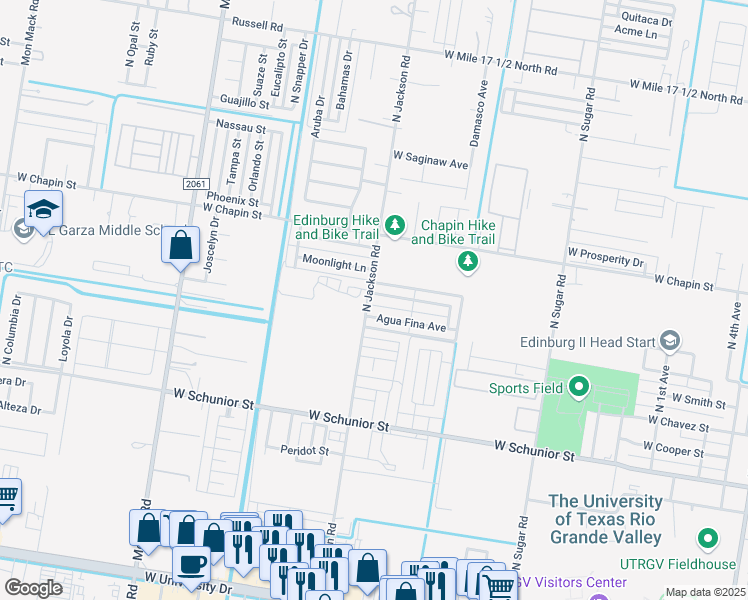 map of restaurants, bars, coffee shops, grocery stores, and more near 2020 Villa Linda Avenue in Edinburg