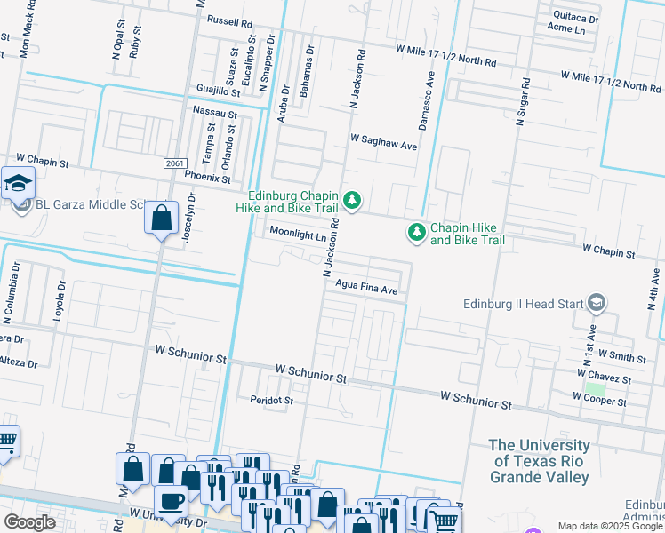 map of restaurants, bars, coffee shops, grocery stores, and more near 2023 Agua Fina Avenue in Edinburg