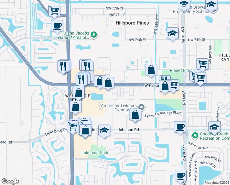 map of restaurants, bars, coffee shops, grocery stores, and more near 5350 West Hillsboro Boulevard in Coconut Creek