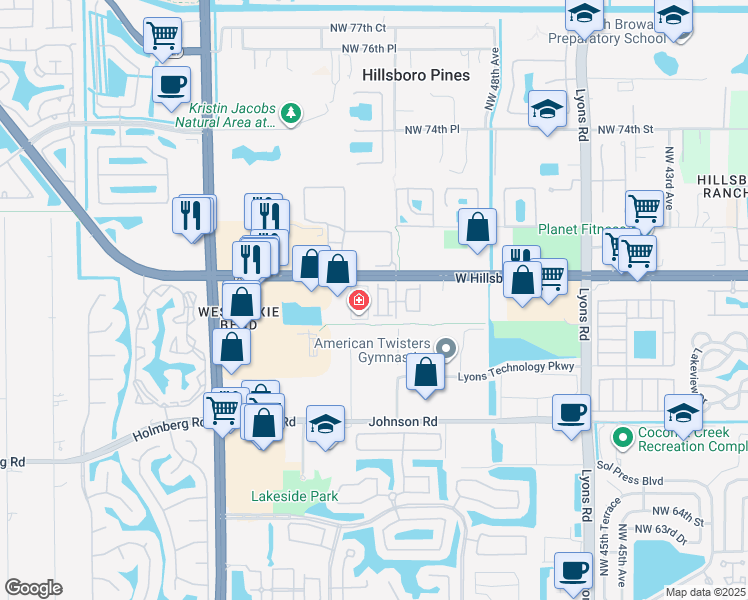 map of restaurants, bars, coffee shops, grocery stores, and more near 6948 Long Pine Circle in Coconut Creek