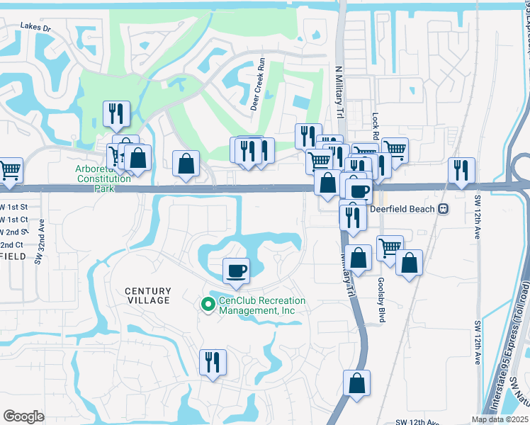 map of restaurants, bars, coffee shops, grocery stores, and more near 1094 Westbury H in Deerfield Beach
