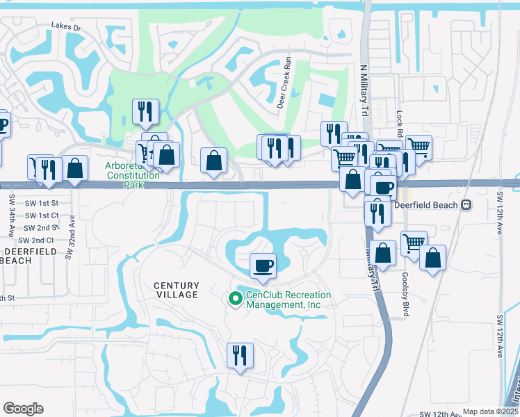 map of restaurants, bars, coffee shops, grocery stores, and more near 4015 Westbury F in Deerfield Beach