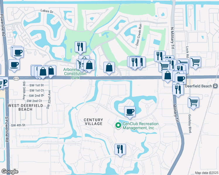 map of restaurants, bars, coffee shops, grocery stores, and more near 416 Durham East in Deerfield Beach