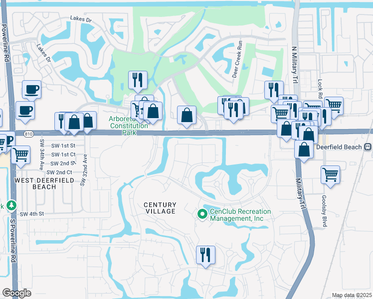 map of restaurants, bars, coffee shops, grocery stores, and more near 416 Durham East in Deerfield Beach