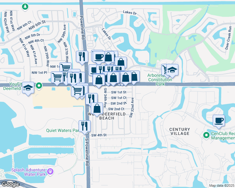 map of restaurants, bars, coffee shops, grocery stores, and more near 3260 Southwest 1st Court in Deerfield Beach
