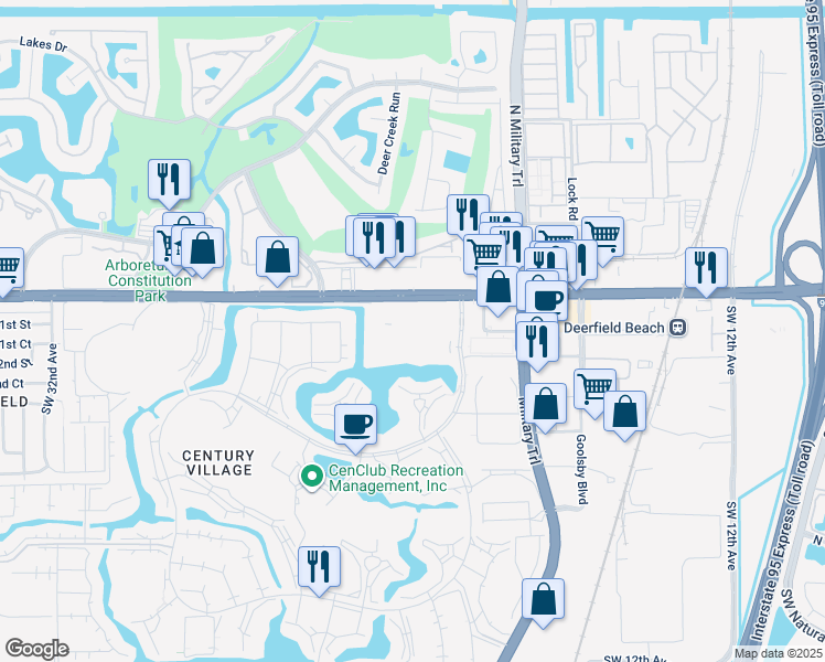 map of restaurants, bars, coffee shops, grocery stores, and more near 1094 Westbury H in Deerfield Beach