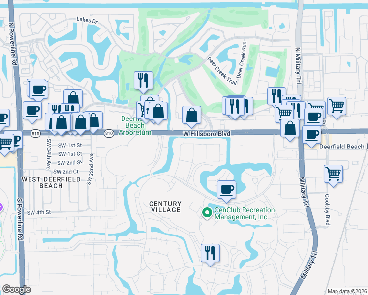 map of restaurants, bars, coffee shops, grocery stores, and more near 577 Durham in Deerfield Beach