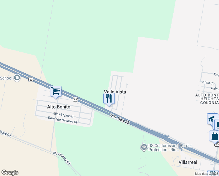 map of restaurants, bars, coffee shops, grocery stores, and more near 169 Redwood Road in Rio Grande City