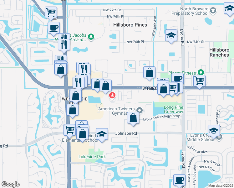 map of restaurants, bars, coffee shops, grocery stores, and more near 6942 Long Pine Circle in Coconut Creek