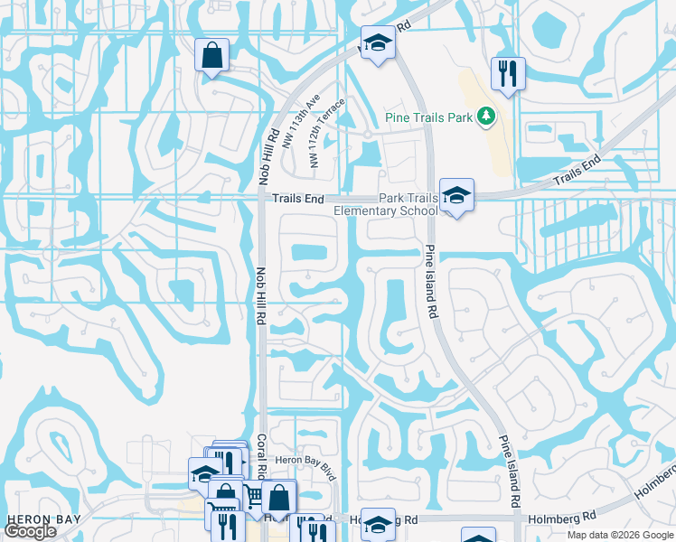 map of restaurants, bars, coffee shops, grocery stores, and more near West Hillsboro Boulevard in Parkland