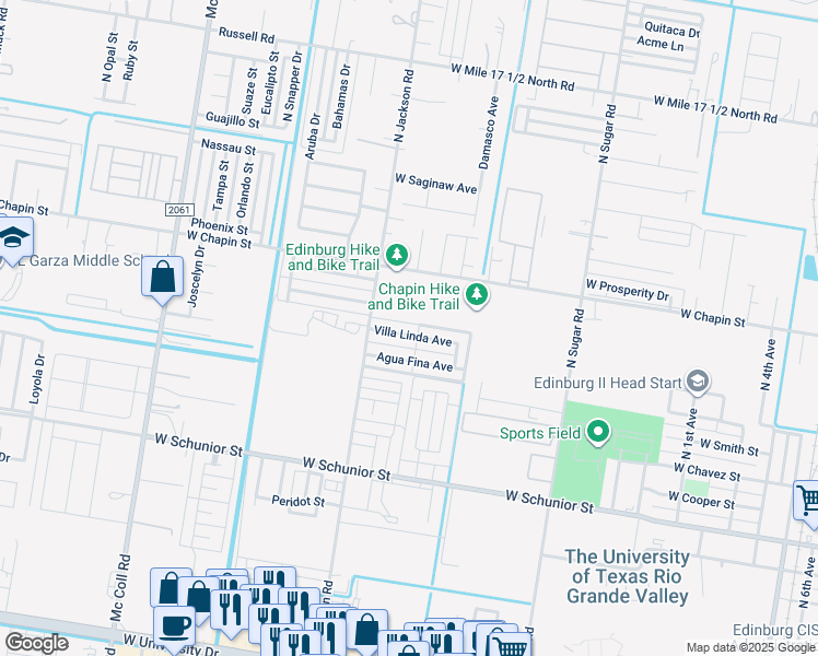 map of restaurants, bars, coffee shops, grocery stores, and more near 1913 Villa Linda Avenue in Edinburg