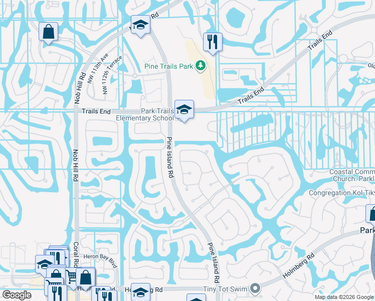 map of restaurants, bars, coffee shops, grocery stores, and more near 10655 Northwest 69th Place in Parkland