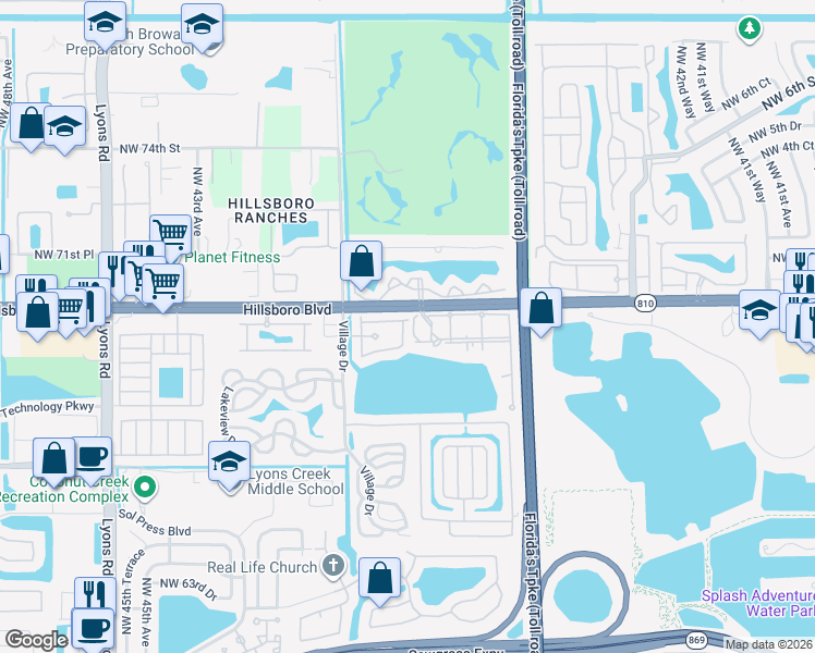 map of restaurants, bars, coffee shops, grocery stores, and more near 6927 Julia Gardens Drive in Coconut Creek