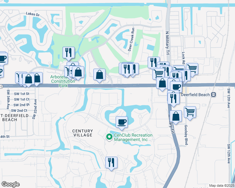 map of restaurants, bars, coffee shops, grocery stores, and more near in Deerfield Beach