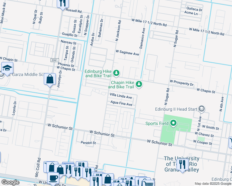 map of restaurants, bars, coffee shops, grocery stores, and more near 1913 Villa Linda Avenue in Edinburg
