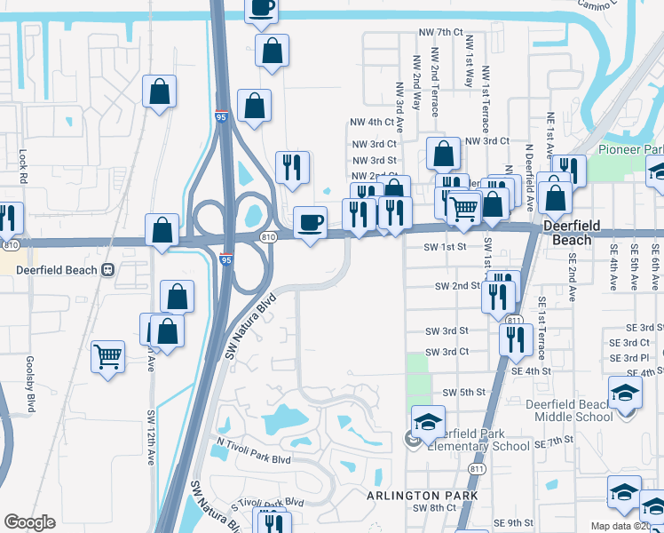 map of restaurants, bars, coffee shops, grocery stores, and more near 600 West Hillsboro Boulevard in Deerfield Beach