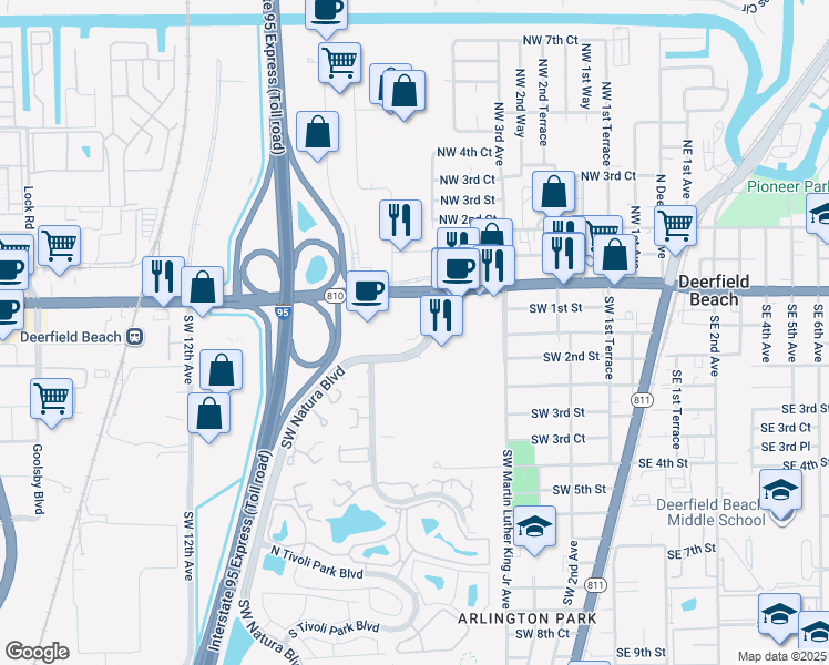 map of restaurants, bars, coffee shops, grocery stores, and more near 600 West Hillsboro Boulevard in Deerfield Beach