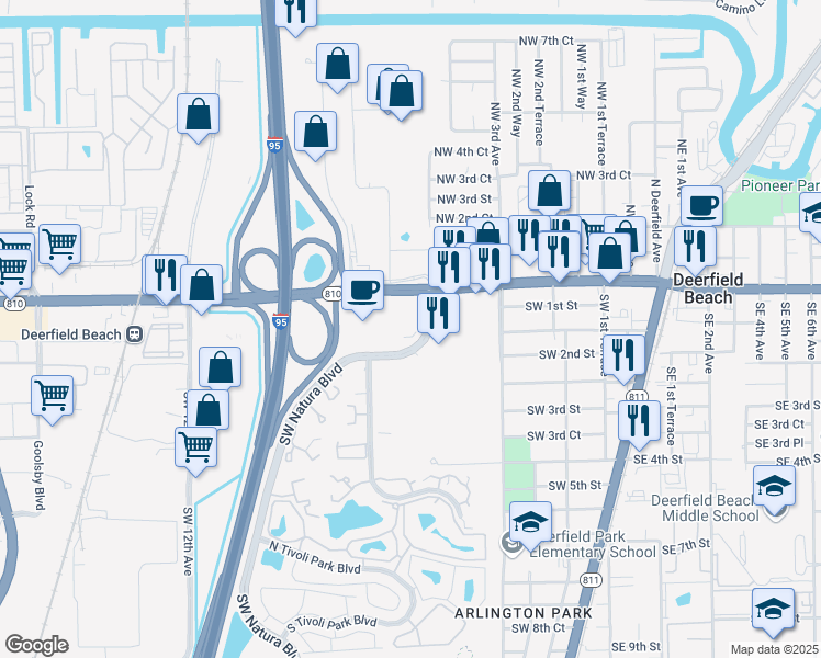 map of restaurants, bars, coffee shops, grocery stores, and more near 650 West Hillsboro Boulevard in Deerfield Beach