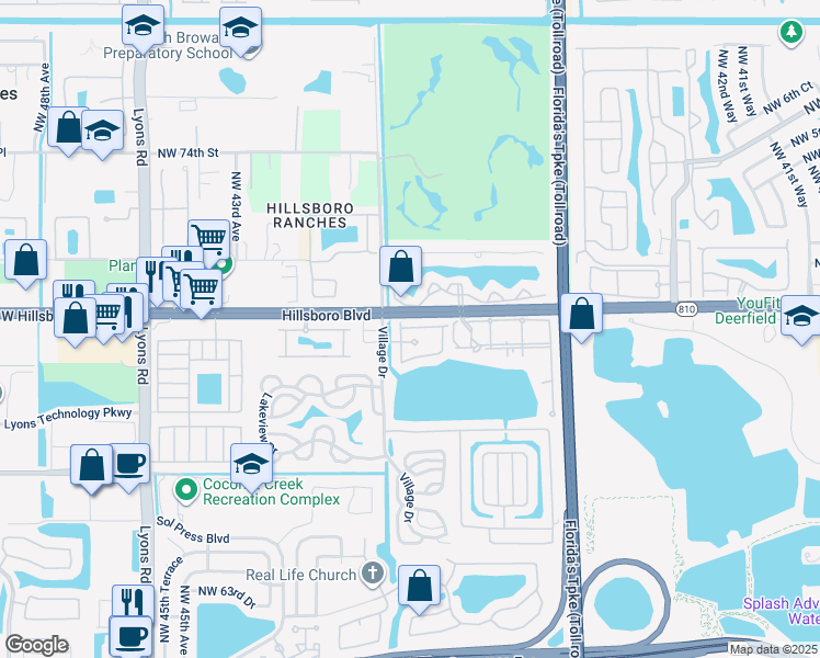 map of restaurants, bars, coffee shops, grocery stores, and more near in Coconut Creek