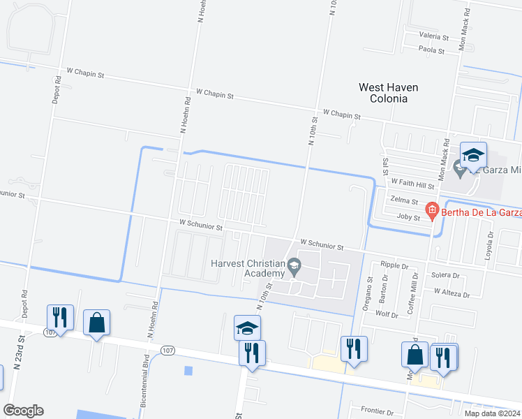 map of restaurants, bars, coffee shops, grocery stores, and more near 907 North Clarence Avenue in Edinburg