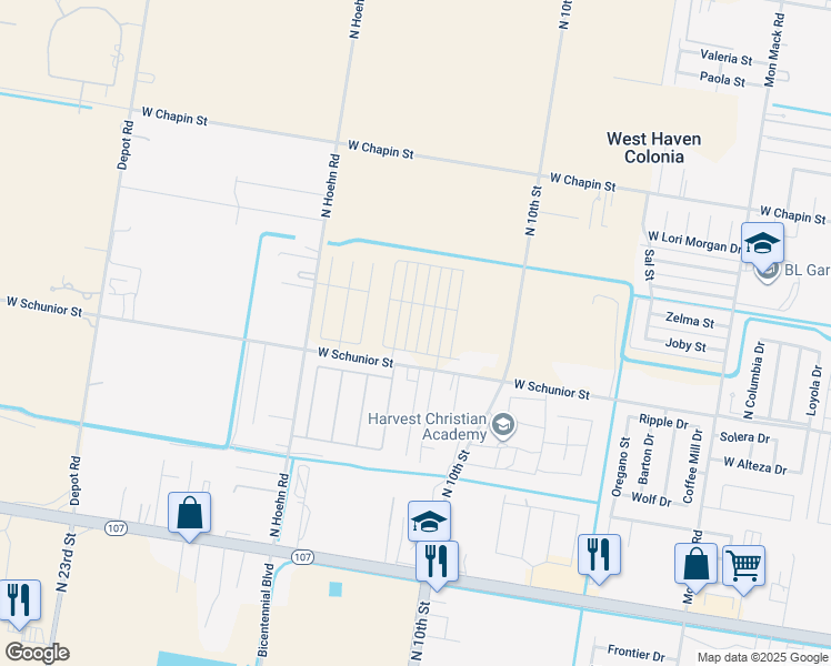 map of restaurants, bars, coffee shops, grocery stores, and more near 4622 West Schunior Street in Edinburg