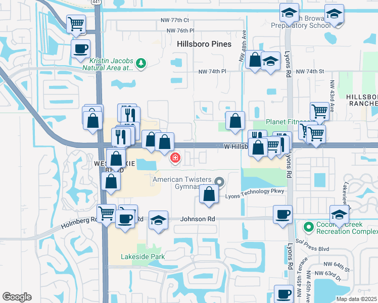 map of restaurants, bars, coffee shops, grocery stores, and more near 6959 Long Pine Circle in Coconut Creek