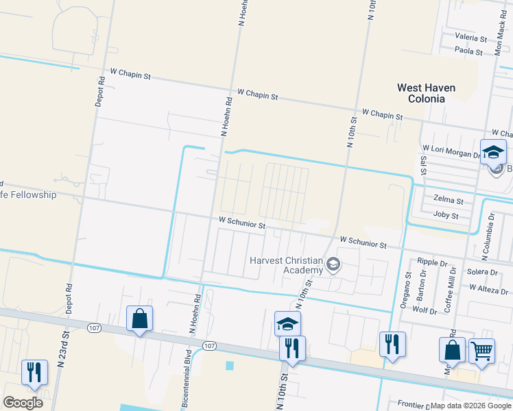 map of restaurants, bars, coffee shops, grocery stores, and more near 4625 West Schunior Street in Edinburg