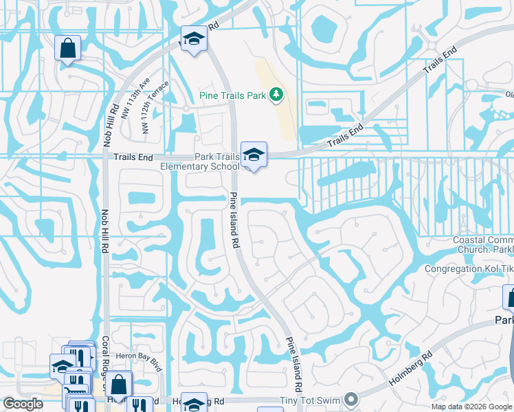 map of restaurants, bars, coffee shops, grocery stores, and more near 10655 Northwest 69th Place in Parkland