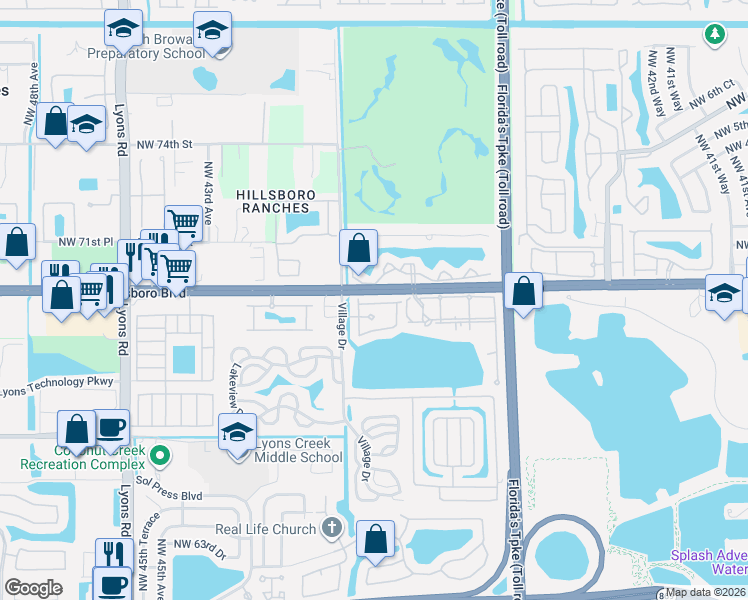 map of restaurants, bars, coffee shops, grocery stores, and more near in Coconut Creek