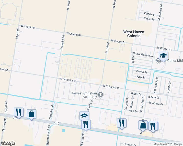 map of restaurants, bars, coffee shops, grocery stores, and more near 907 North Clarence Avenue in Edinburg