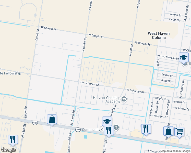 map of restaurants, bars, coffee shops, grocery stores, and more near 907 N Woodson Ave in Edinburg